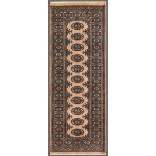 Pakistani Hand-knotted Bokhara Beige/ Black Wool Rug (2'1 x 5'10)