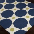 Hand-woven Navy Octo Midnight Blue Wool Rug (5' x 8')