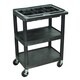 Luxor Small 3 shelf Utility Black Cart with Top Tub Shelf with Removable Tray Dividers