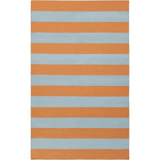 Handwoven TangerineStripe Pumpkin Wool Rug (2' x 3')