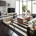 Hand-woven Jailhouse Stripe Jet Black Wool Rug (8' x 11')