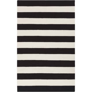 See Reviews Handwoven JailhouseStripe Jet Black Wool Rug (9' x 13')
