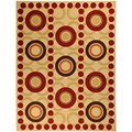 Non-Skid Ottohome Ivory Contemporary Red Circles Area Rug (3'3 x 5')
