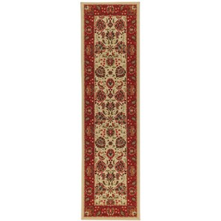 Non-Skid Ottohome Ivory Floral Traditional Runner Rug (2' x 7')