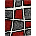 Red and Grey Contemporary Geometric Shag Area Rug (5' x 7')
