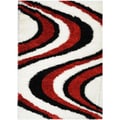 Red/ White Wave Stripe Design Area Rug (5'x7')