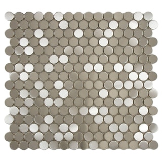 --->  SomerTile 11.875x11.875-in Chromium Penny Stainless Steel Over Porcelain Mosaic Wall Tile (Pack of 10)