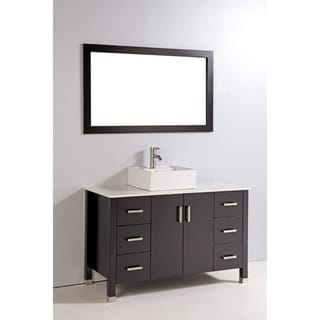 Compare Price Artificial Stone Top 47-inch Single Ceramic Sink Bowl Bathroom Vanity with Mirror and Faucet