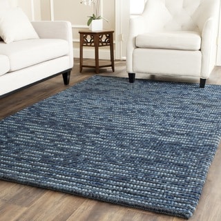 Hand-knotted Vegetable Dye Chunky Dark Blue Hemp Rug (3' x 5')