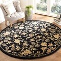 Handmade Metro Garden Scrolls Black New Zealand Wool Rug (8' Round)