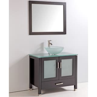 Tempered Glass Top and Sink Bowl 36-inch Single Sink Bathroom Vanity with Mirror and Faucet