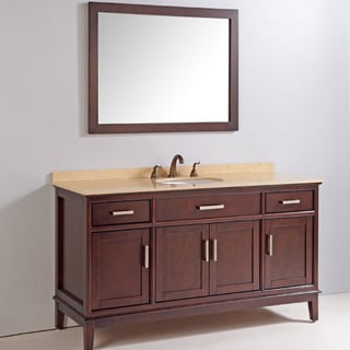 Marble Top 60-inch Single Sink Bathroom Vanity with Mirror and Faucet