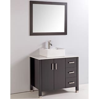 Artificial Stone Top 36-inch Single Sink Bathroom Vanity with Mirror and Faucet