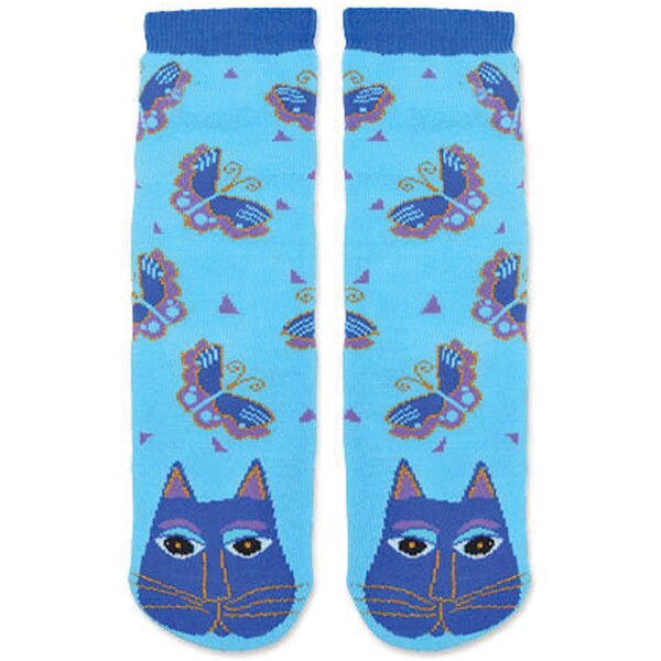 Laurel Burch Slipper Socks-Indigo Cat
