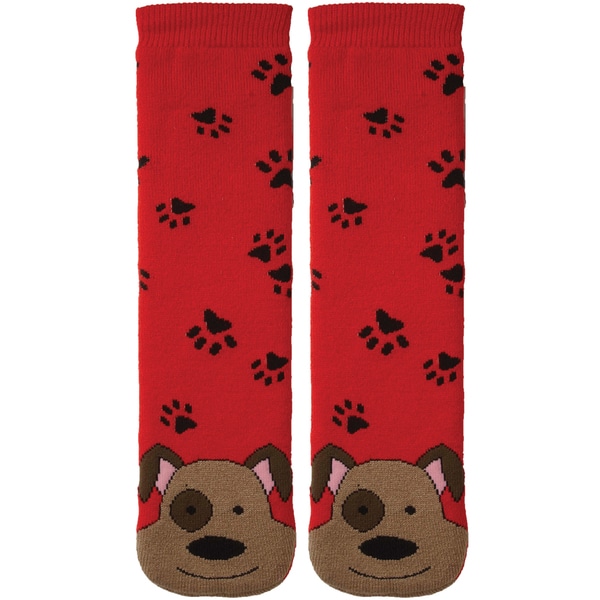Tubular Novelty Socks-Dog -Red W/Paw Prints