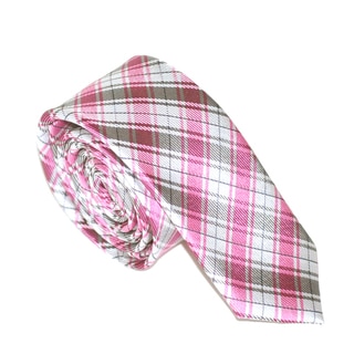 Skinny Tie Madness Men's Pink Plaid Slim Tie