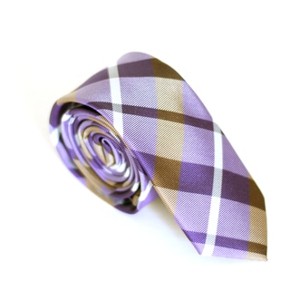 Skinny Tie Madness Men's Purple Plaid Slim Tie