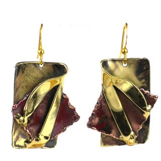 Handcrafted Layered Leaf Copper and Brass Earrings (South Africa)