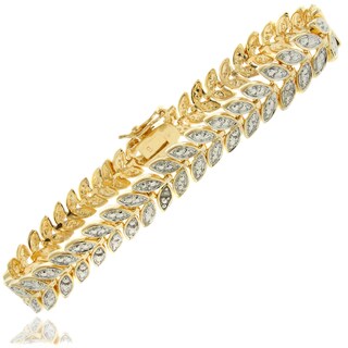 New! Fusion 18k Gold Overlay Diamond Accent Leaf Bracelet
