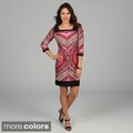 CeCe's New York Women's Pink 3/4 Sleeve Mosaic Printed Dress