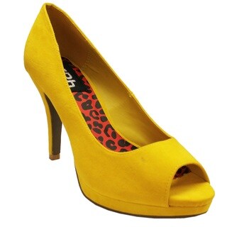 Fahrenheit Women's 'Deni-01' Mustard Peep-toe Heels