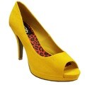 Fahrenheit Women's 'Deni-01' Mustard Peep-toe Heels