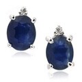 De Buman Sterling Silver Genuine Sapphire and Diamond Stud Earrings
