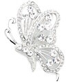 Silvertone Round-cut Crystal Flying Butterfly Brooch