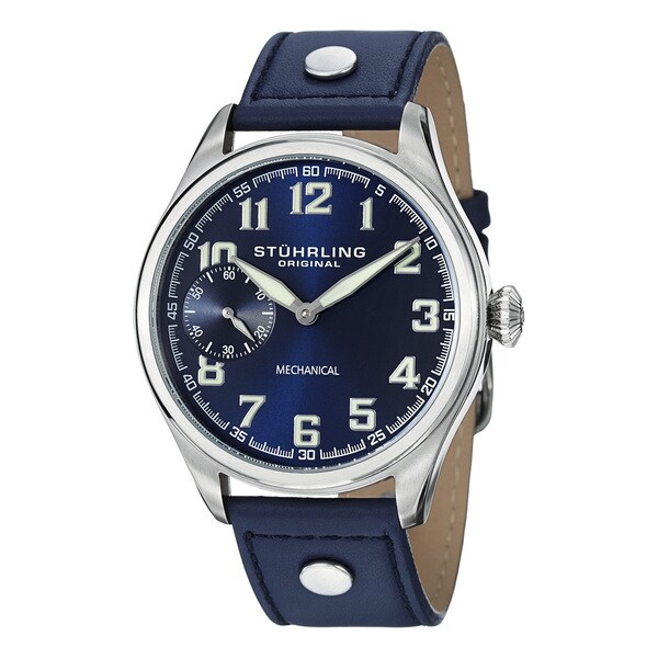 Stuhrling Original Men's Legacy Sport Mechanical Blue-Leather-Strap Watch