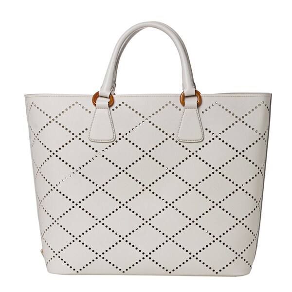 Prada Women\u0026#39;s White Perforated Saffiano Leather Large Tote Bag ...  
