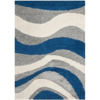 Deco Waves Blue Shag Rug (5'3 x 7'6)