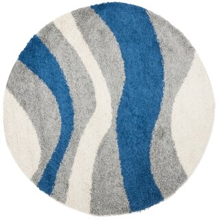 Deco Waves Blue Shag Rug (5' Round)