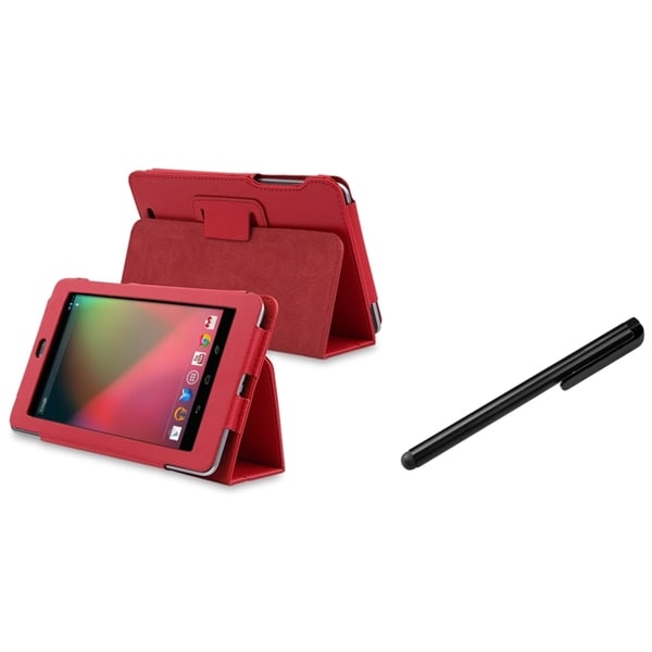BasAcc Red Leather Case with Stand/ Black Stylus for Google Nexus 7