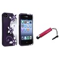 BasAcc White/ Purple Flower Case/ Mini Stylus for Apple iPhone 4/ 4S