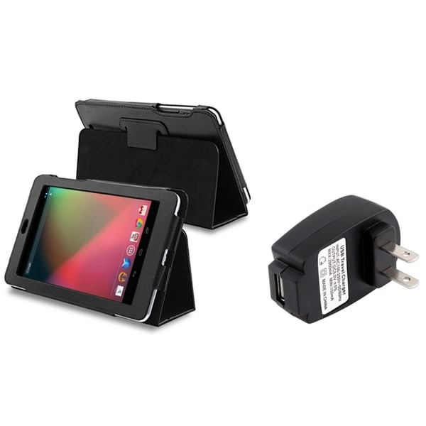 BasAcc Leather Case with Stand/ Travel Charger for Google Nexus 7