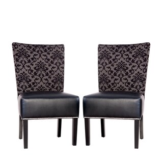 Portfolio Duet Emma Black Pearl Fabric and Black Renu Leather Armless Chair (Set of 2)