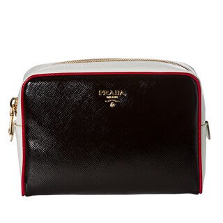 Prada Women's 'Vernice' Black and White Saffiano Leather Cosmetic Bag