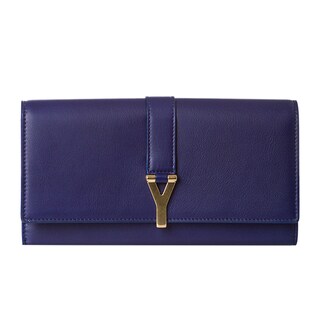 Yves Saint Laurent 'Y Line' Large Deep Blue Leather Flap Wallet