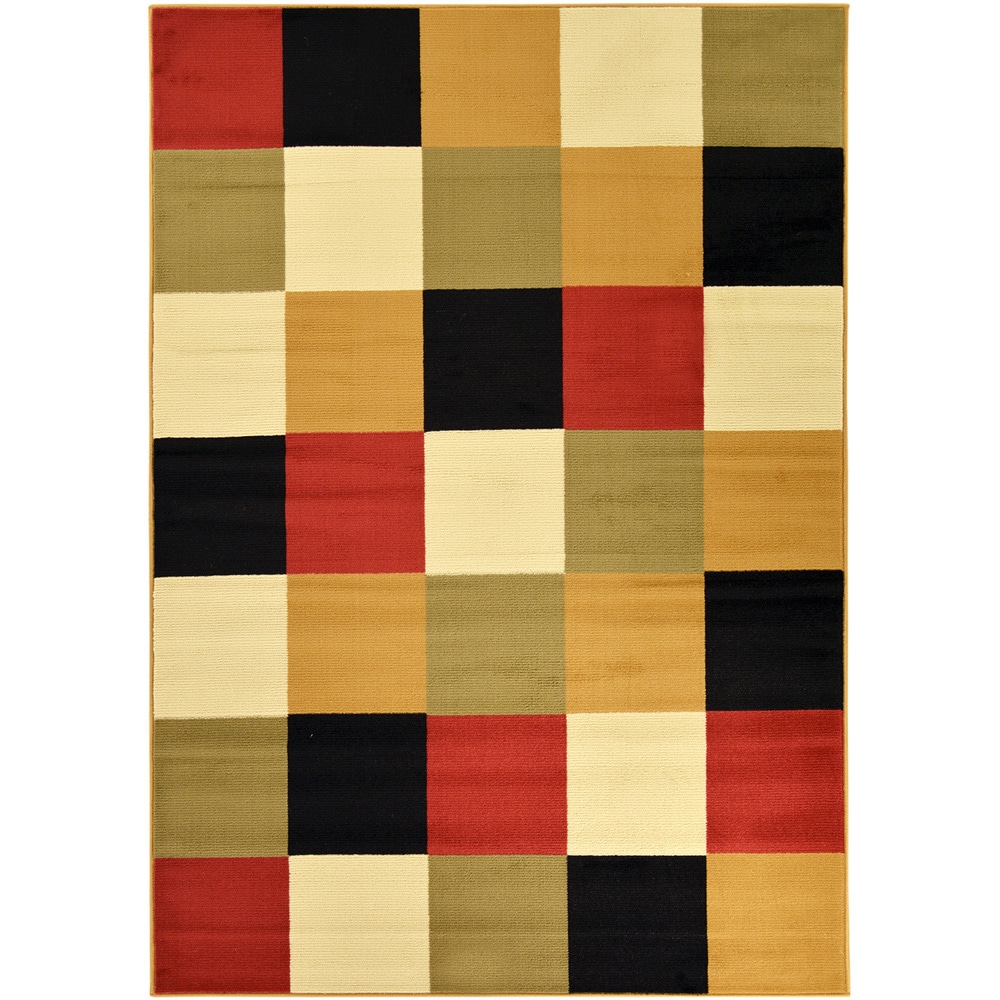 Paterson Collection Checkered Multicolor Area Rug (5' X 7
