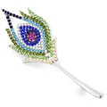 Silvertone Multi-color Crystal Peacock Feather Pin