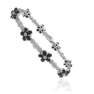 Dolce Giavonna Silver Overlay Sapphire and Diamond Accent Flower Bracelet