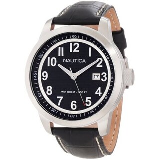Nautica Men's Black Crocodile Leather Strap Watch