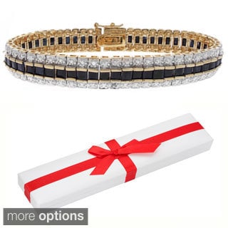 Dolce Giavonna 18k Gold Overlay Sapphire and Diamond Accent Tennis Bracelet with Red Bow Gift Box