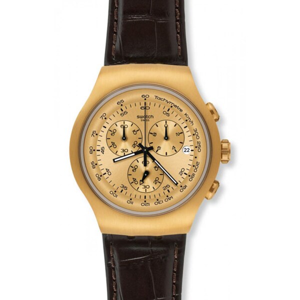 Swatch Men's Golden Hide Brown Leather Chronograph Watch 