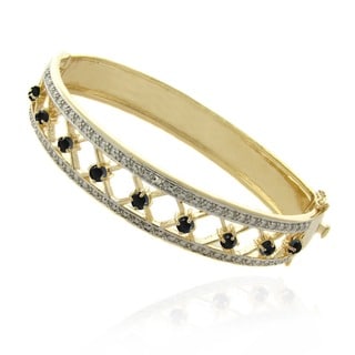 Gem Jolie 18k Gold Overlay Sapphire and Diamond Accent 'XO' Bangle