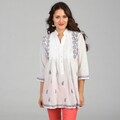 KC Signatures Women's White with Blue Thread Embroidered Tunic