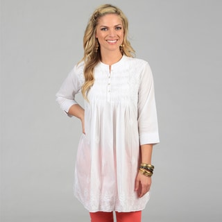 KC Signatures Women's White Full-length Leaf Embroidered Tunic-Image