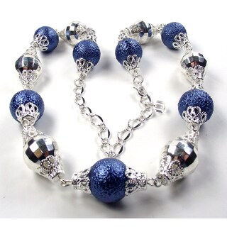 Silverplated Blue Bumpy Glass Pearl and Silver Crystal Lucite Jewelry Set