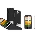 BasAcc Black Leather Flip Case/ LCD Protector for HTC One X