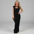 KM Karen Miller Women's Black Keyhole Allover Ruched Gown